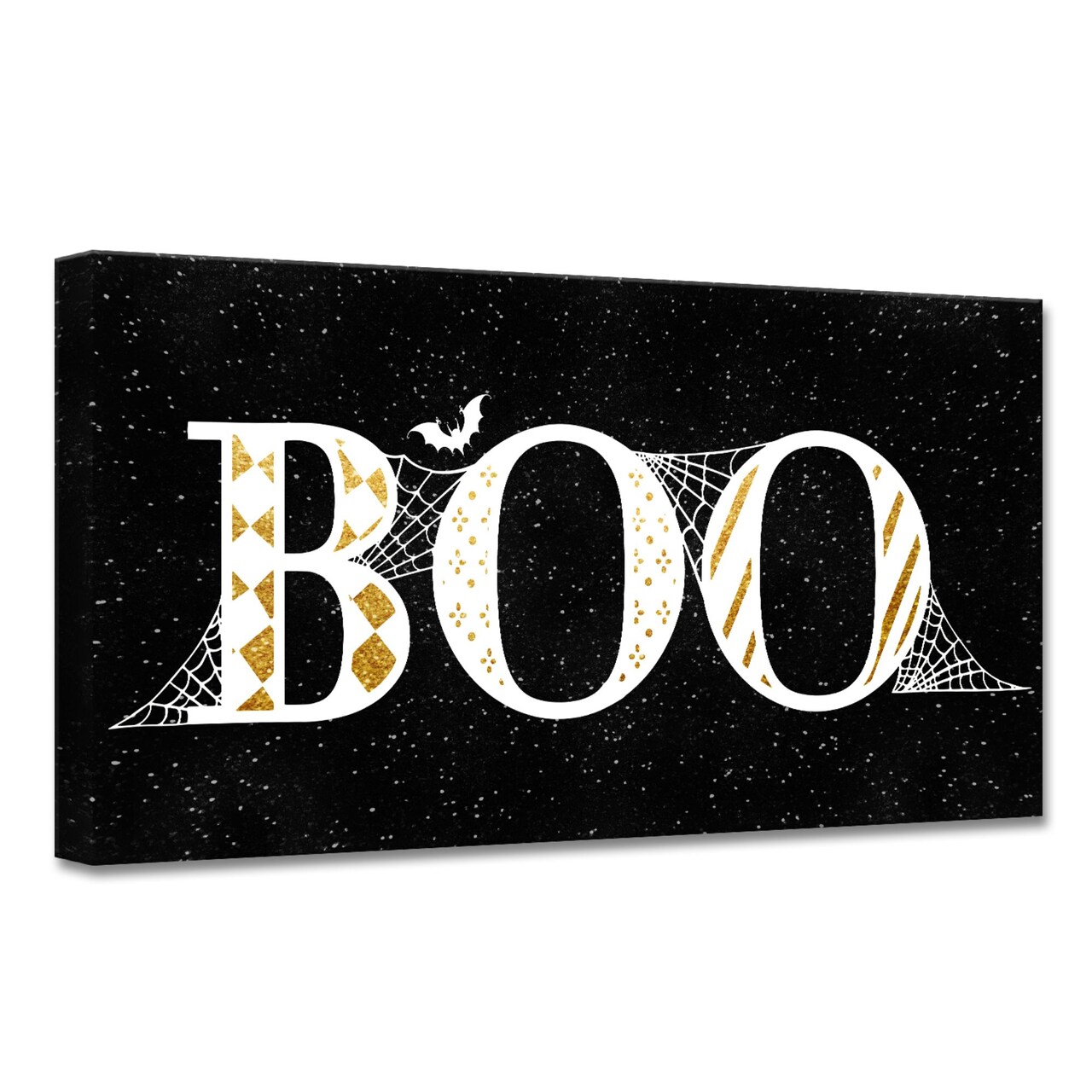 Crafted Creations Black and Gold 'Boo' Glam Canvas Halloween Wall Art Decor 12" x 24"